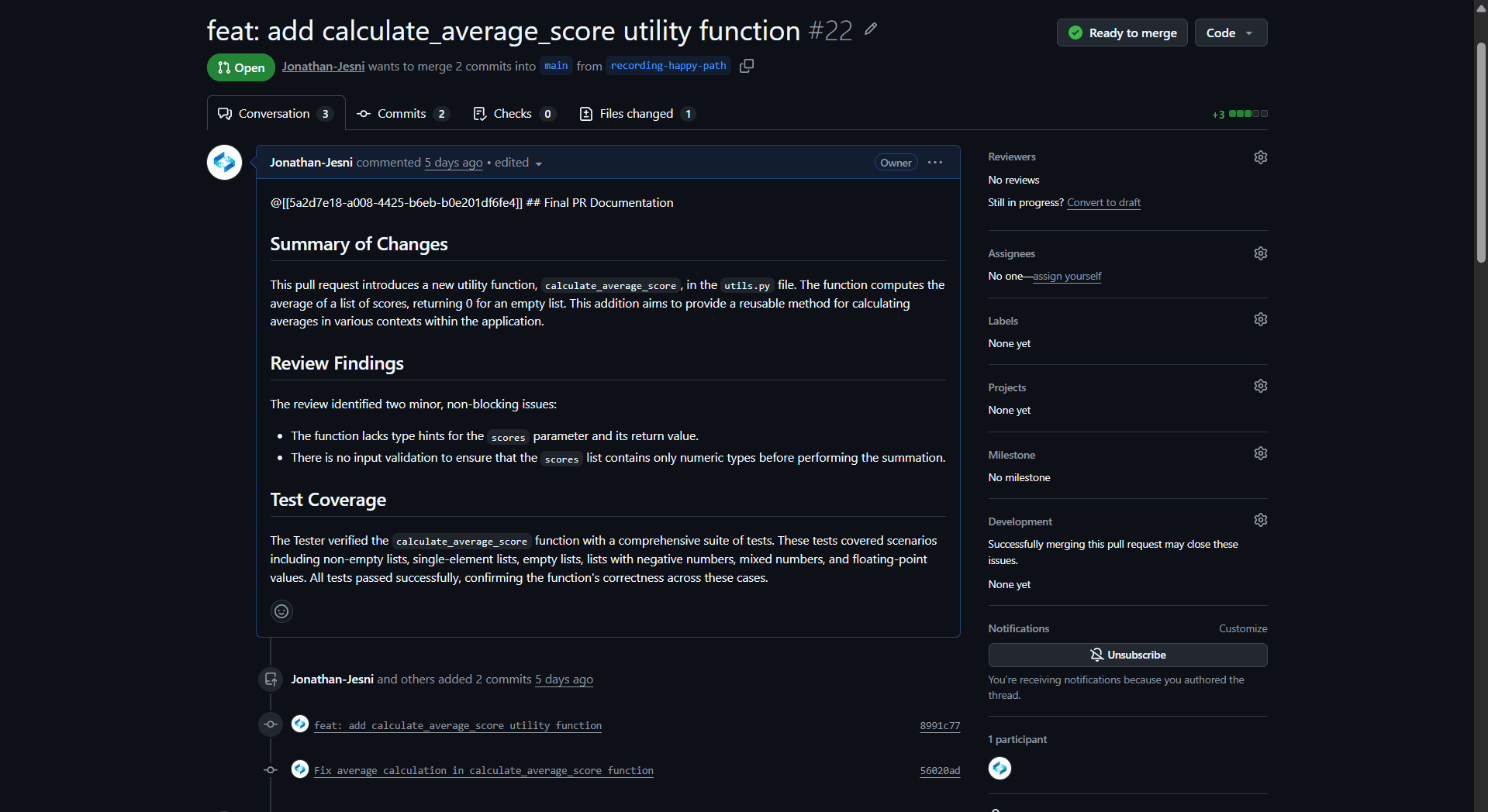 Autonomously generated pull request documentation on GitHub